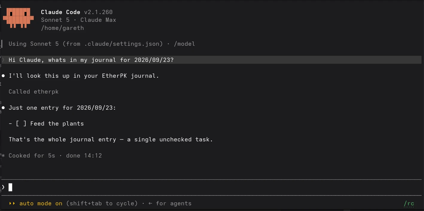 Claude Code using EtherPK semantic search via RAG MCP server