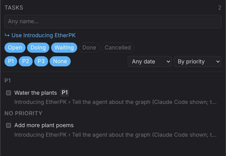 EtherPK task management