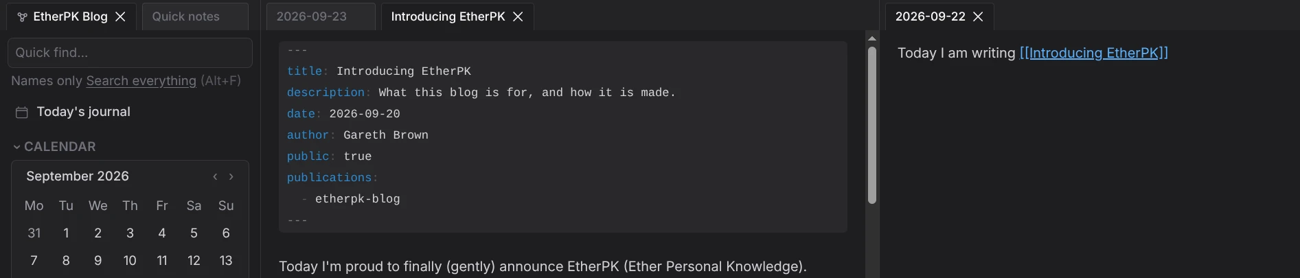 EtherPK tabs and dockable document panes