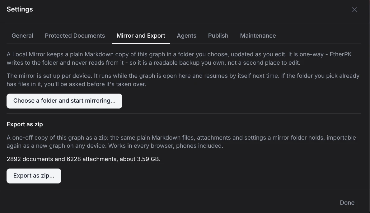 EtherPK mirror and export